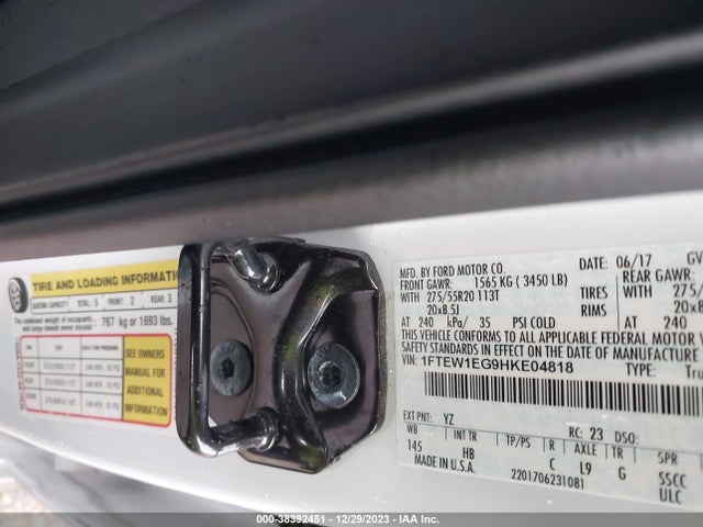 Ford F-150 Lariat 2017 1FTEW1EG9HKE04818 Image 9