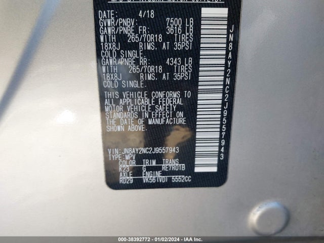 Nissan ARMADA SV 2018 JN8AY2NC2J9557943 Image 9