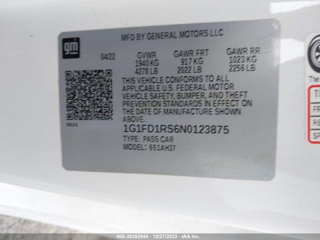 Chevrolet Camaro Rwd  2lt 2022 1G1FD1RS6N0123875 Image 9