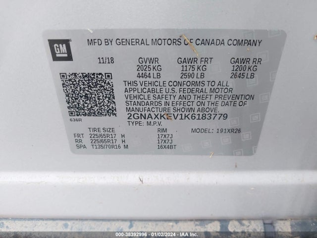 Chevrolet EQUINOX LT 2019 2GNAXKEV1K6183779 Image 9