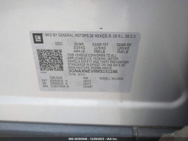3GNAXNEV9MS151166 Chevrolet Equinox Fwd Premier