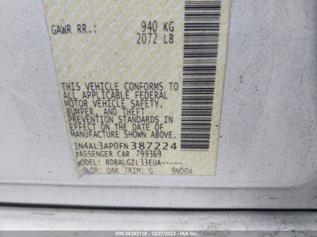 1N4AL3AP0FN387224 Nissan Altima 2.5/2.5 S/2.5 Sl/2.5 Sv