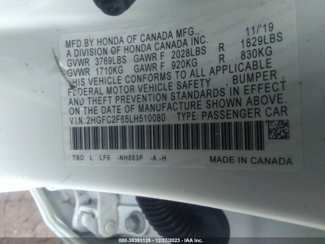 Honda Civic Lx 2020 2HGFC2F65LH510080 Image 9