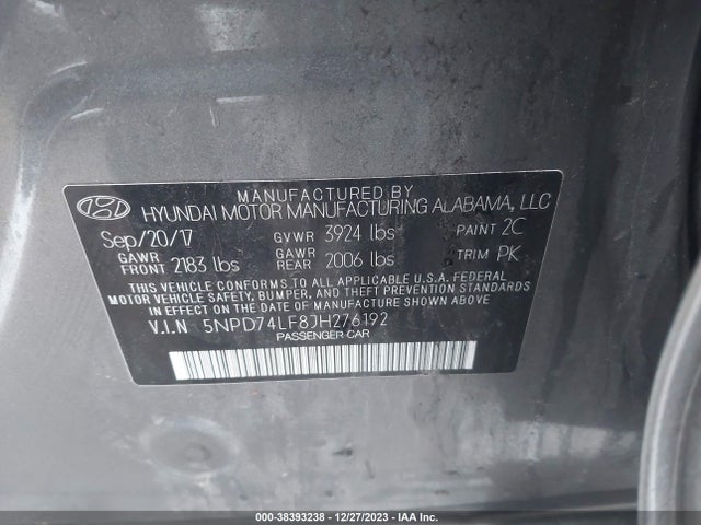 Hyundai ELANTRA SE 2018 5NPD74LF8JH276192 Image 9