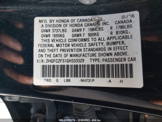Honda Civic Lx 2016 2HGFC2F51GH533529 Image 9