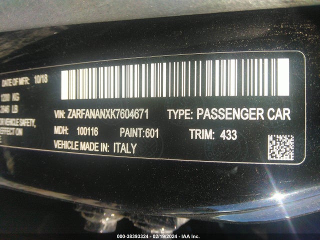 ZARFANANXK7604671 Alfa Romeo Giulia Awd