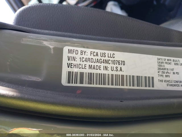 Dodge Durango Sxt Awd 2022 1C4RDJAG4NC107670 Image 9