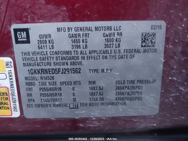GMC Acadia Sle-1 2015 1GKKRNED5FJ291562 Image 9