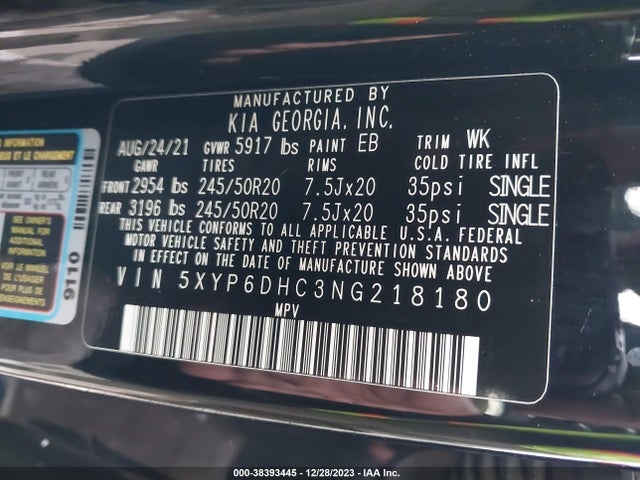 KIA Telluride S 2022 5XYP6DHC3NG218180 Image 9