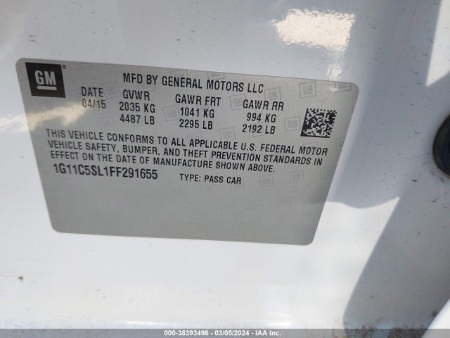 Chevrolet MALIBU 1LT 2015 1G11C5SL1FF291655 Image 9