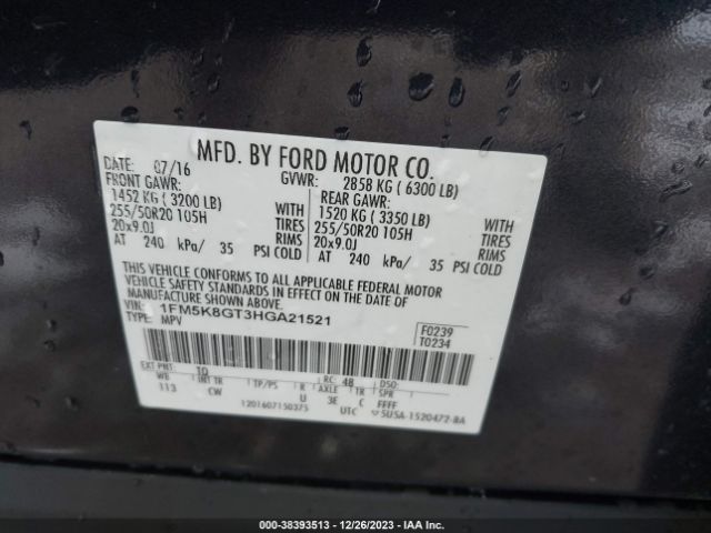 1FM5K8GT3HGA21521 Ford EXPLORER SPORT