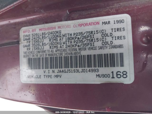 1990 MITSUBISHI MONTERO JA4GJ51S3LJ014993 Photo 8