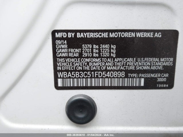 2015 BMW 535I XDRIVE VIN: WBA5B3C51FD540898
