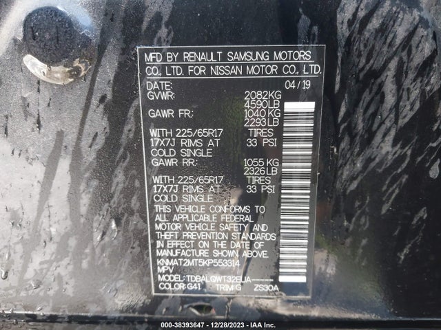 Nissan ROGUE SV 2019 KNMAT2MT5KP553314 Image 9