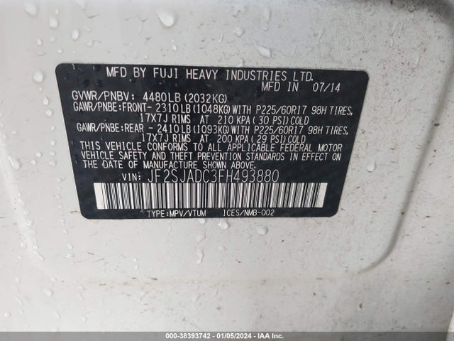 Subaru Forester 2.5i Premium 2015 JF2SJADC3FH493880 Image 9