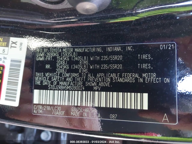 Toyota Highlander Xse 2021 5TDJZRBH5MS090024 Image 9