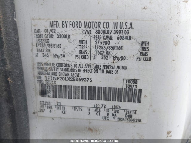 2002 FORD SUPER DUTY F-250 1FTNF20LX2EB69376 Photo 8
