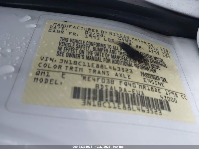 2008 NISSAN VERSA 1.8S VIN: 3N1BC11E88L463523
