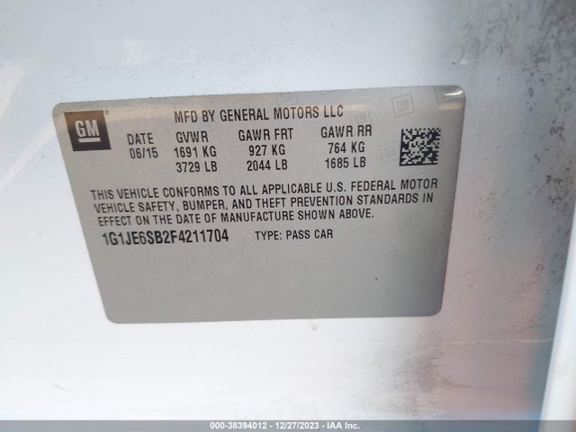 Chevrolet Sonic Ltz Auto 2015 1G1JE6SB2F4211704 Image 9