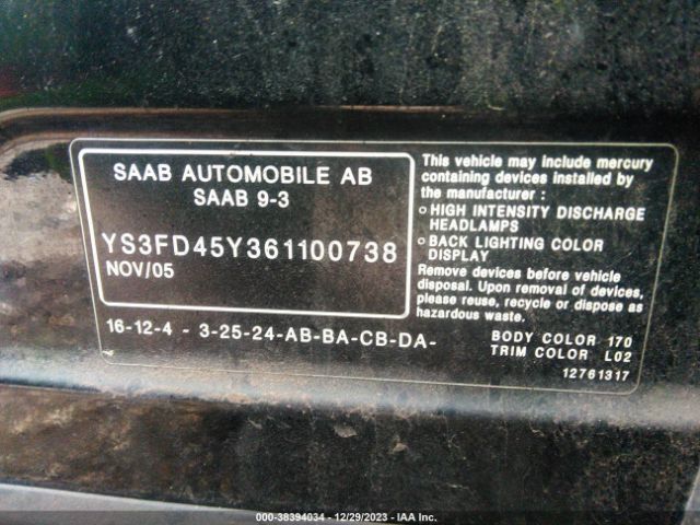 2006 SAAB 9-3 YS3FD45Y361100738 Photo 8