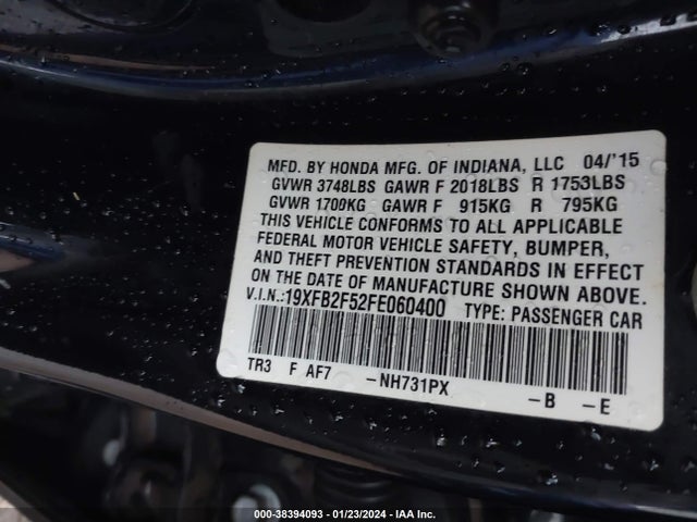 Honda Civic Lx 2015 19XFB2F52FE060400 Image 9