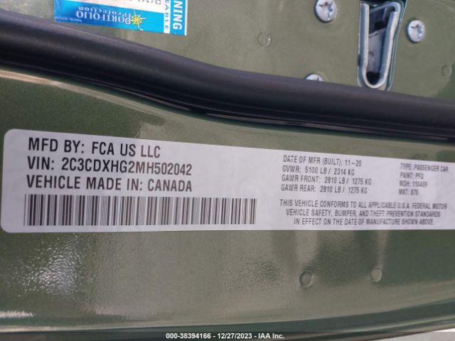 2C3CDXHG2MH502042 Dodge Charger Gt Rwd