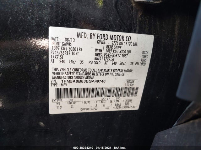 Ford Explorer 2014 1FM5K8B83EGA49740 Image 9