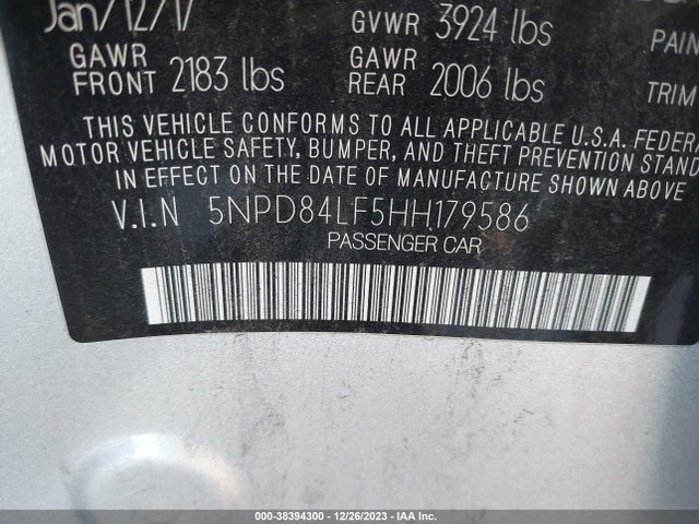 2017 HYUNDAI ELANTRA VALUE EDITION VIN: 5NPD84LF5HH179586