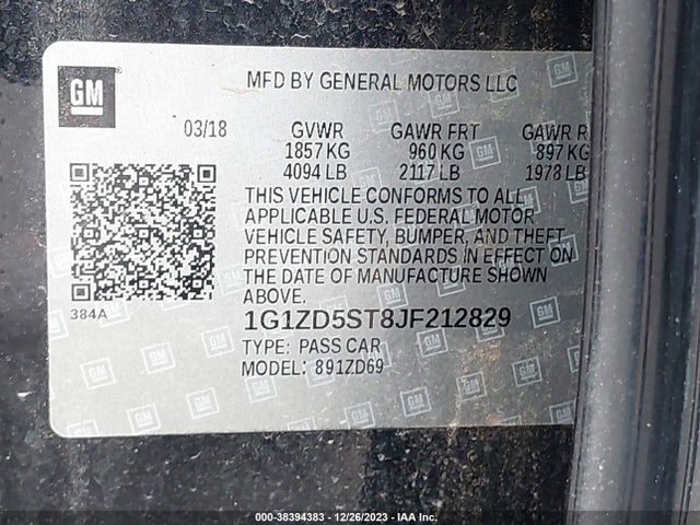 Chevrolet MALIBU LT 2018 1G1ZD5ST8JF212829 Image 9