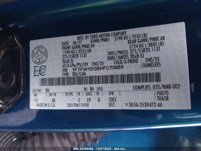 Ford F-150 Xlt 2017 1FTFW1EG5HFC70855 Image 9