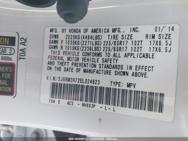Honda Cr-v Ex-l 2014 5J6RM3H72EL024623 Image 9