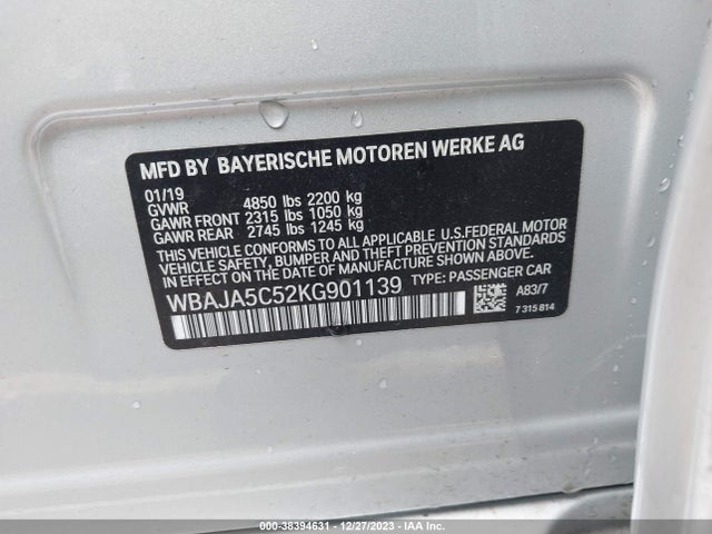BMW 530I 2019 WBAJA5C52KG901139 Image 9