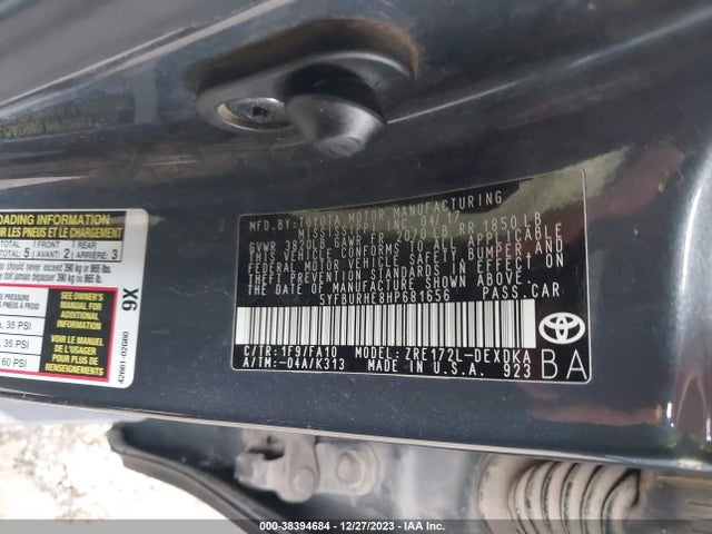 2017 TOYOTA COROLLA L VIN: 5YFBURHE8HP681656