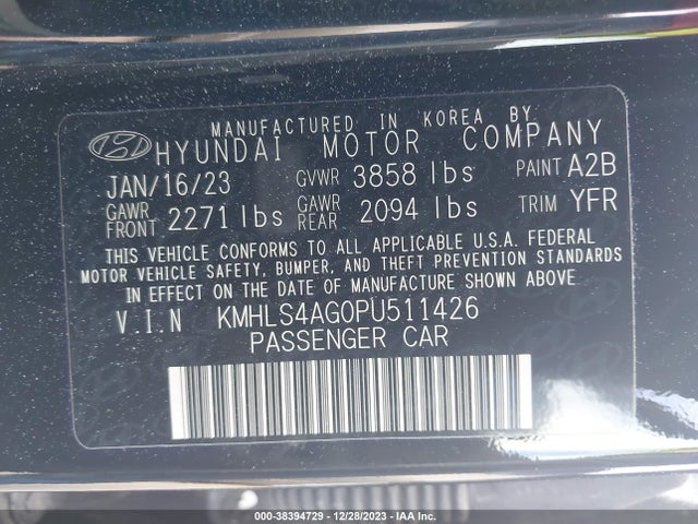 2023 HYUNDAI ELANTRA SEL VIN: KMHLS4AG0PU511426