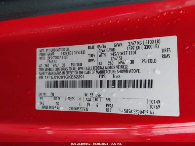 1FTEX1C81GKE82291 Ford F-150 Xl