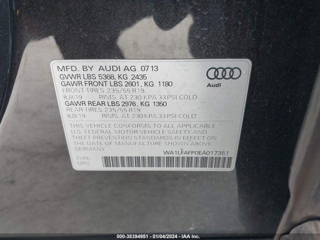 WA1LFAFP0EA017351 Audi Q5 2.0t Premium