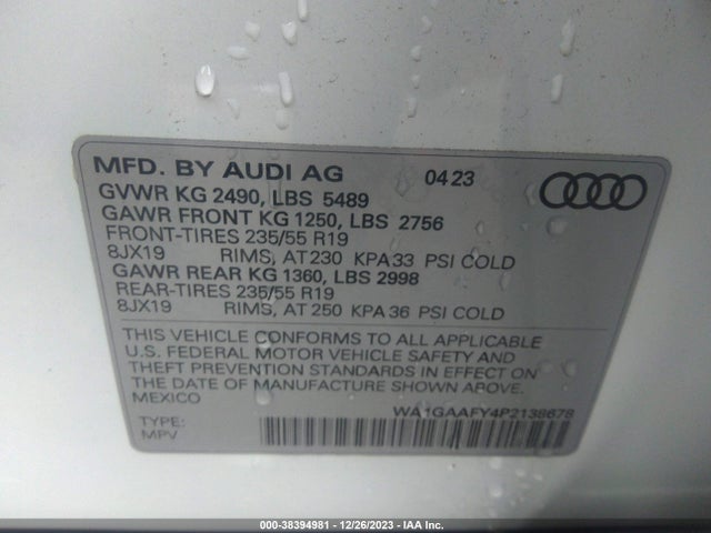 WA1GAAFY4P2138678 Audi Q5 Premium 45 Tfsi S Line Quattro