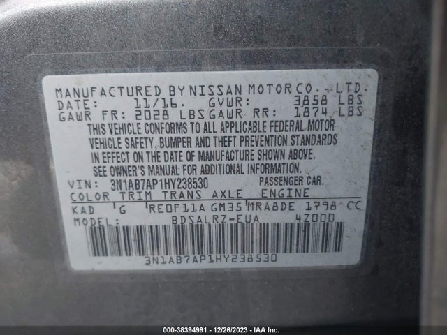 Nissan SENTRA SR 2017 3N1AB7AP1HY238530 Image 9