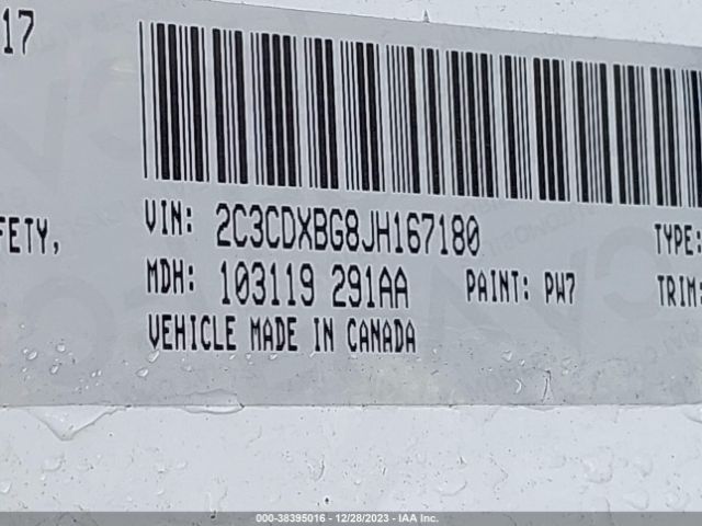 2C3CDXBG8JH167180 Dodge Charger Sxt Rwd