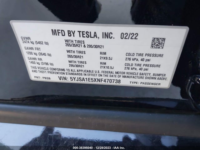5YJSA1E5XNF470738 Tesla Model S Dual Motor All-wheel Drive