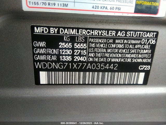 2007 MERCEDES-BENZ S 550 VIN: WDDNG71X77A035442