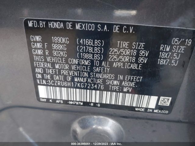 3CZRU6H17KG723476 Honda HR-V SPORT