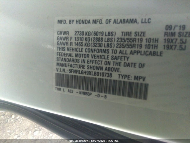 Honda Odyssey Elite 2020 5FNRL6H9XLB010738 Image 9