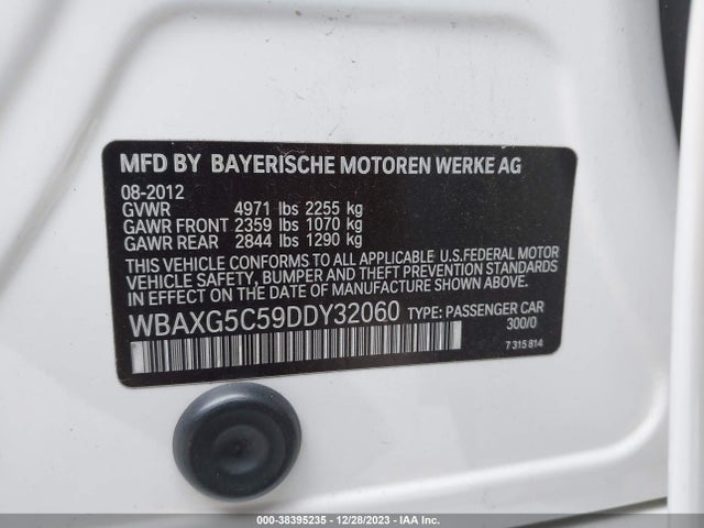 2013 BMW 528I VIN: WBAXG5C59DDY32060