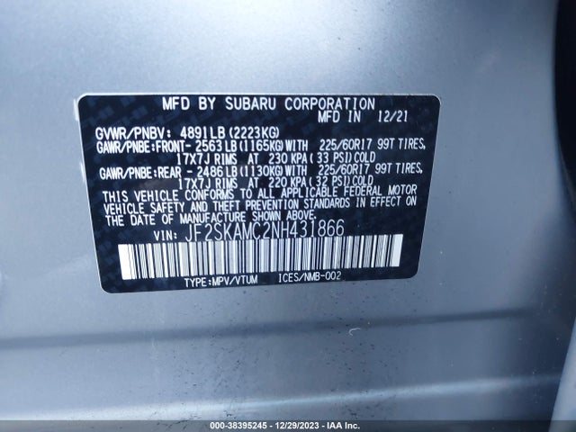 2022 SUBARU FORESTER WILDERNESS VIN: JF2SKAMC2NH431866
