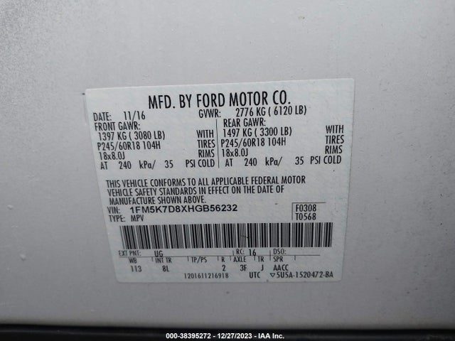 Ford EXPLORER XLT 2017 1FM5K7D8XHGB56232 Image 9