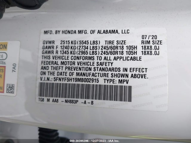 Honda Pilot 2wd Lx 2021 5FNYF5H19MB002915 Image 9