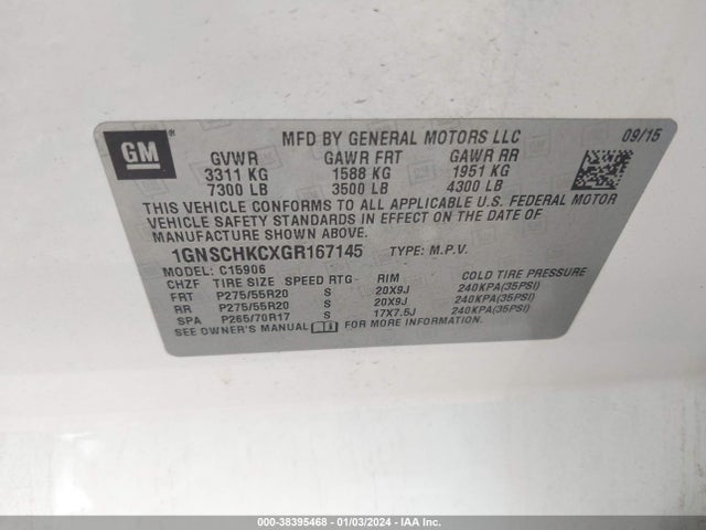 Chevrolet Suburban Lt 2016 1GNSCHKCXGR167145 Image 9