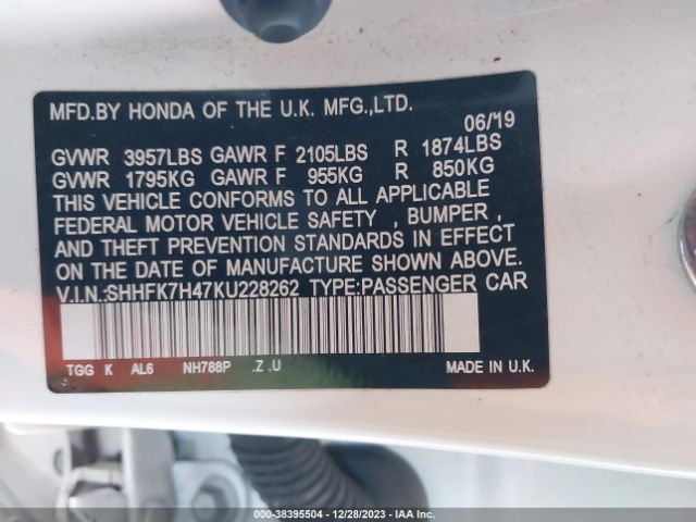 SHHFK7H47KU228262 Honda Civic Sport