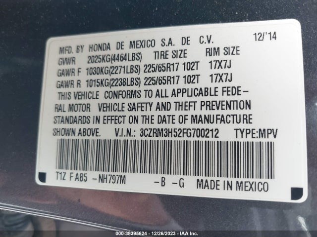 Honda CR-V EX 2015 3CZRM3H52FG700212 Image 9